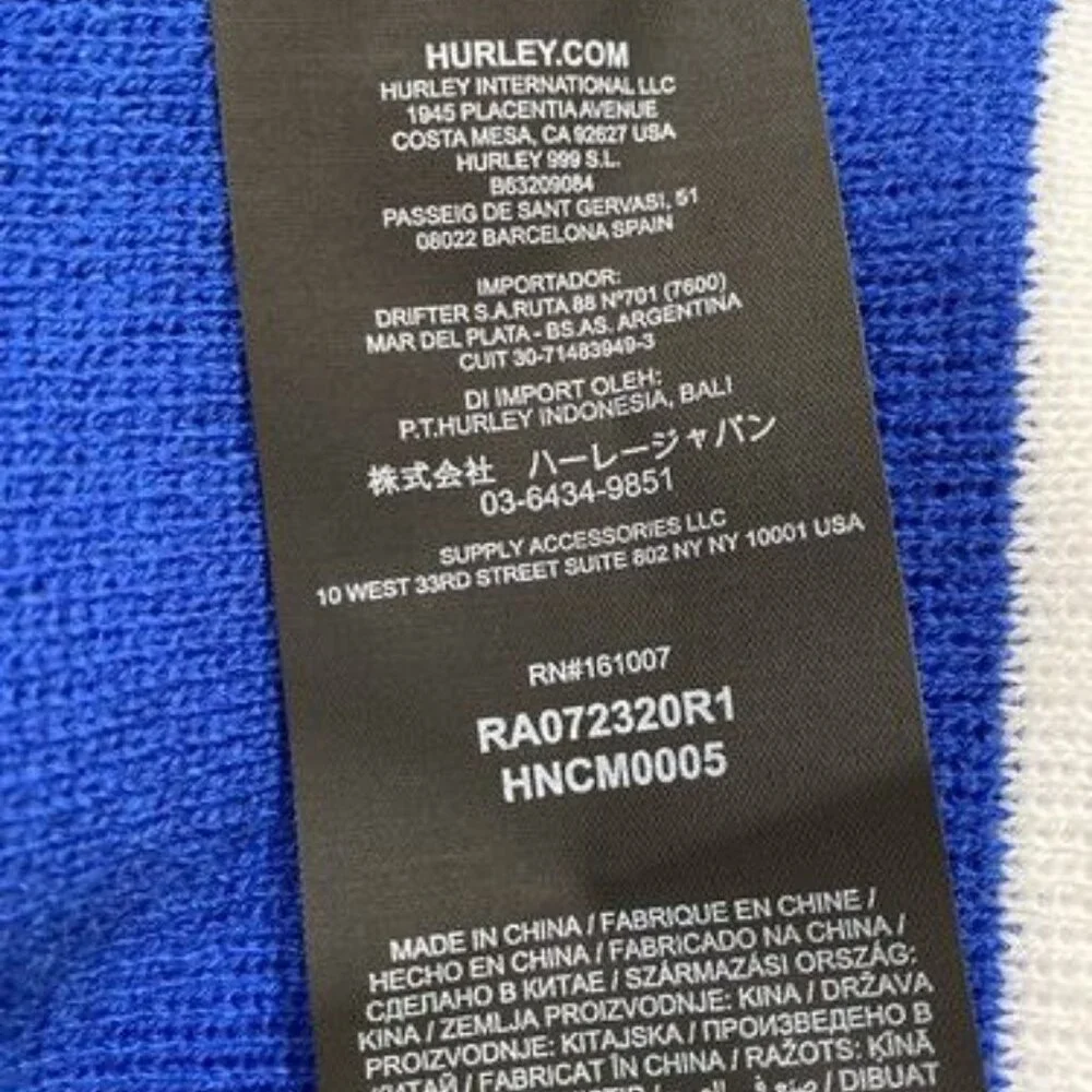 Hurley Men's New Yorker Beanie & Scarf 2 Piece Set Blue White Stripe